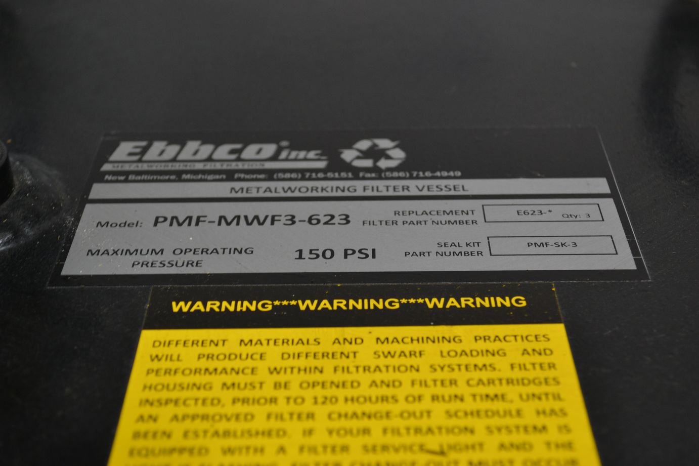 Ebbco PMF-MWF3-D-T-FP-MAG-24K High Pressure Metalworking Chiller ...