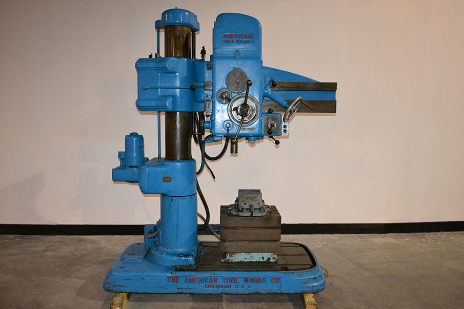 American Hole Wizard 3' x 9" Radial Arm Drill w/ Table & 8" Vise