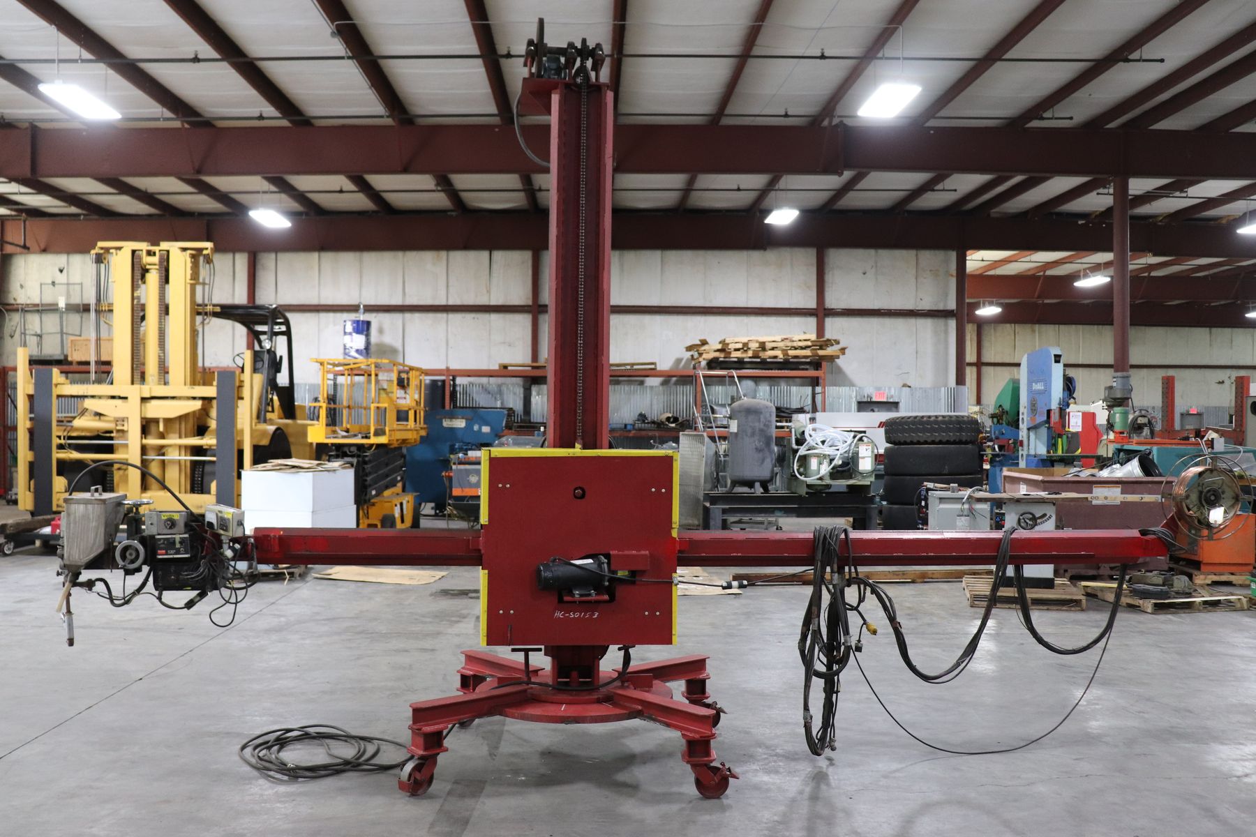 14′ x 8′ Travel Arm Welding Manipulator w/ Miller Wire Feed, Dayton Motors