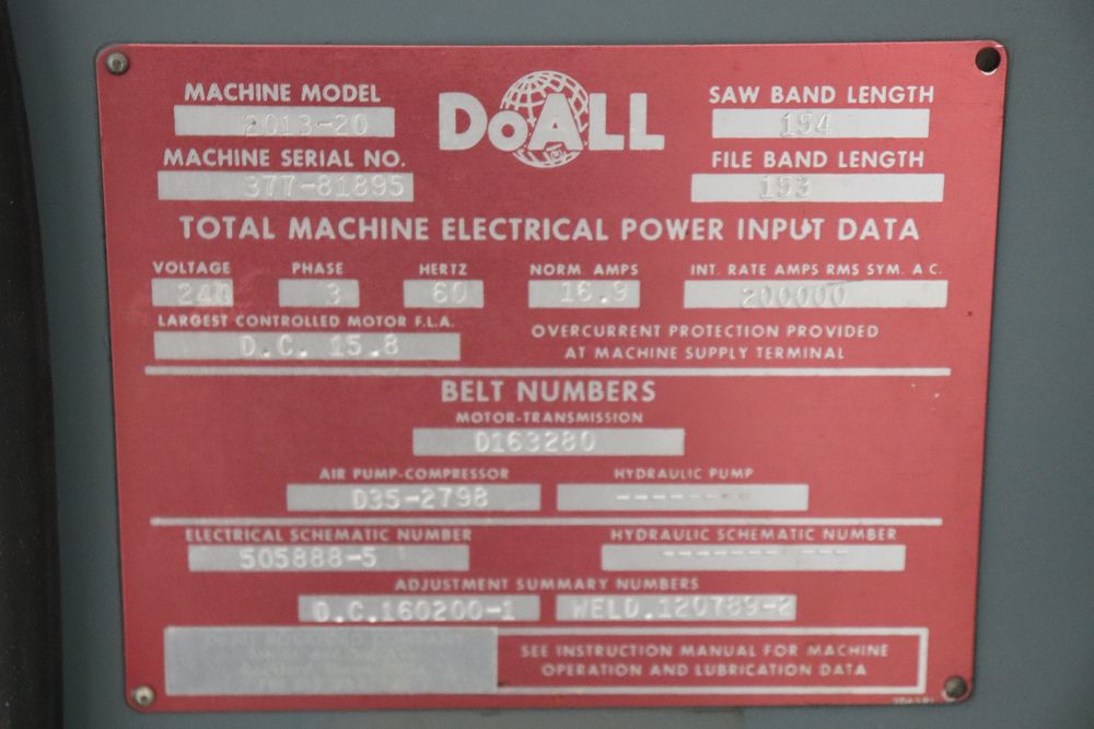 Doall Rpm DoAll 2013-20 20