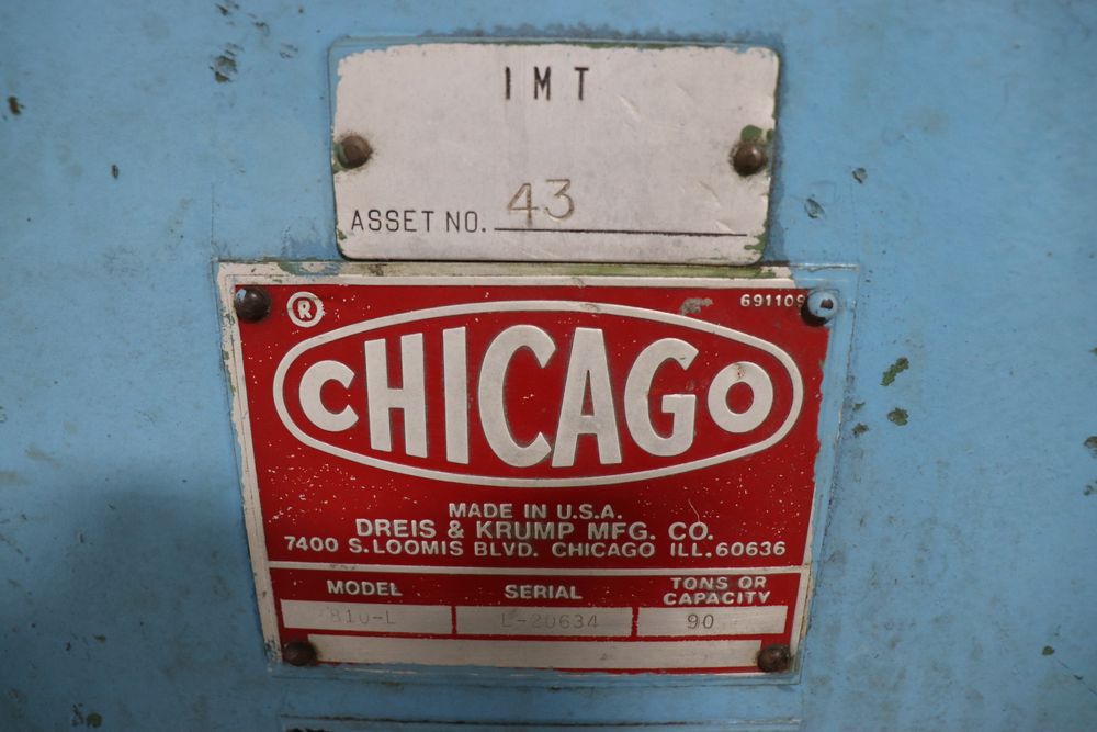 Chicago Dreis & Krump 810-L 90 Ton x 10' Mechanical Press Brake